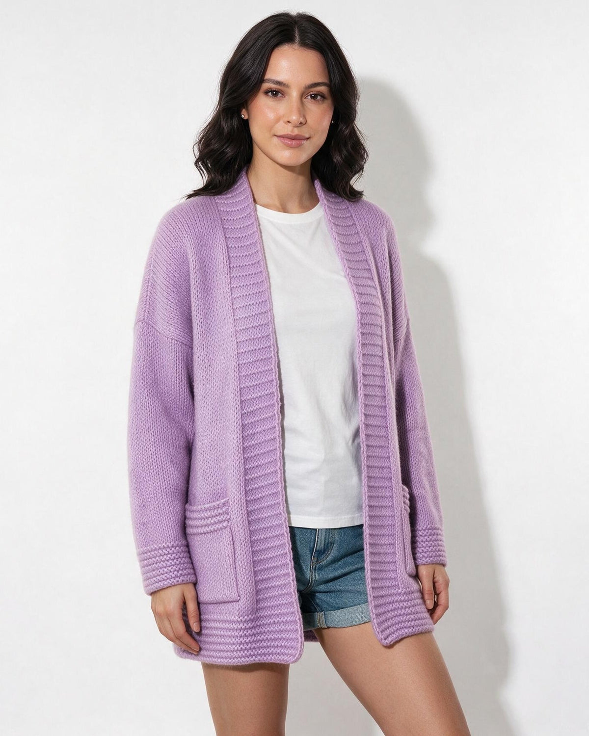 Ribbed Shawl Collar Longline Cardigan