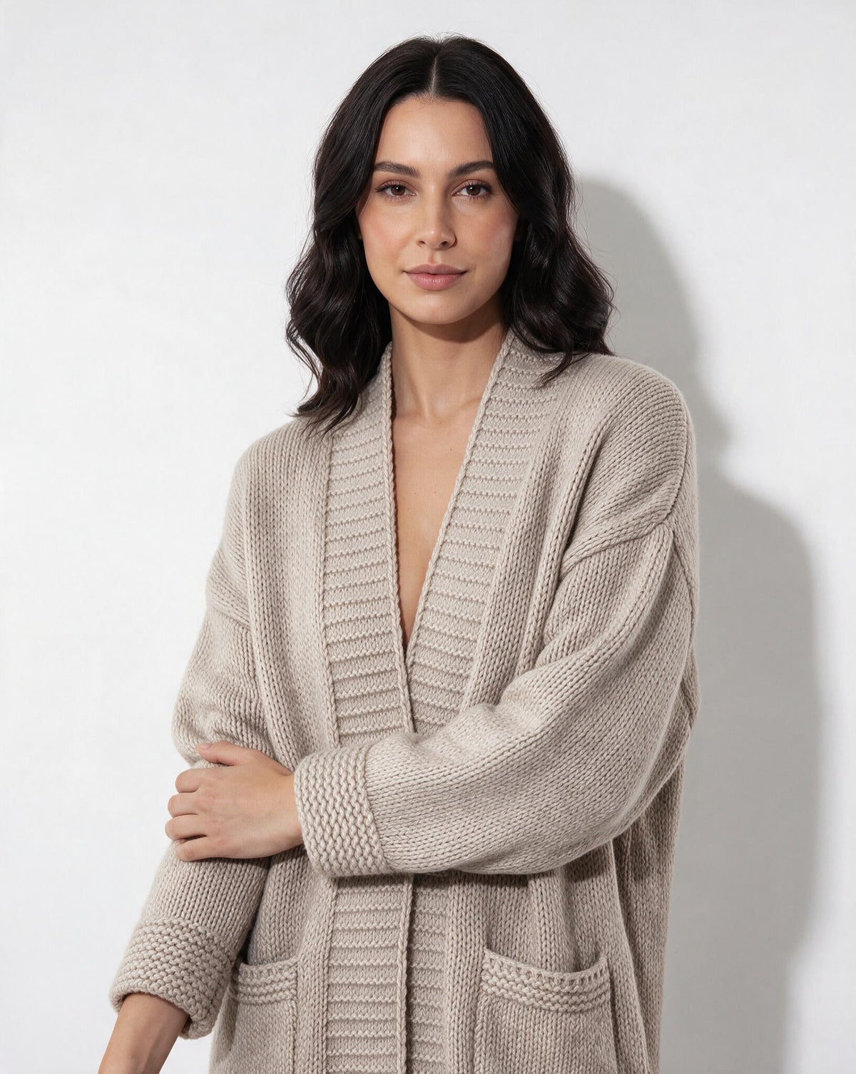 Ribbed Shawl Collar Longline Cardigan