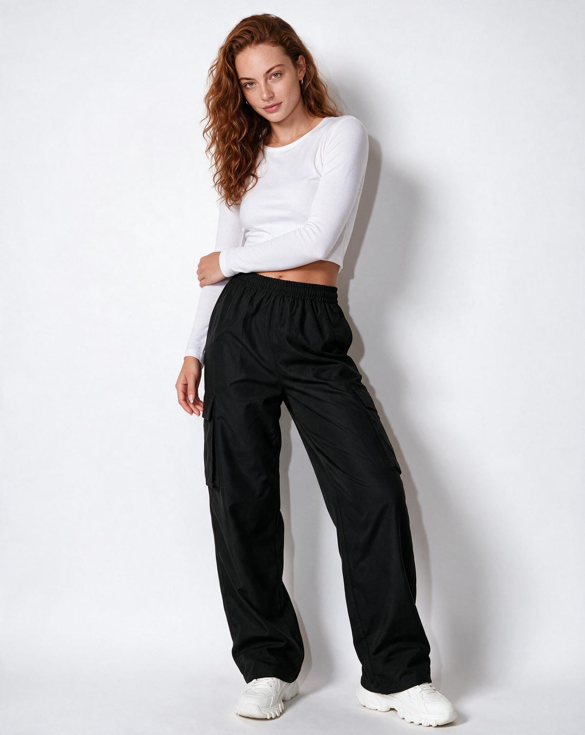 Elasticated Cargo Pocket Wide-Leg Trousers