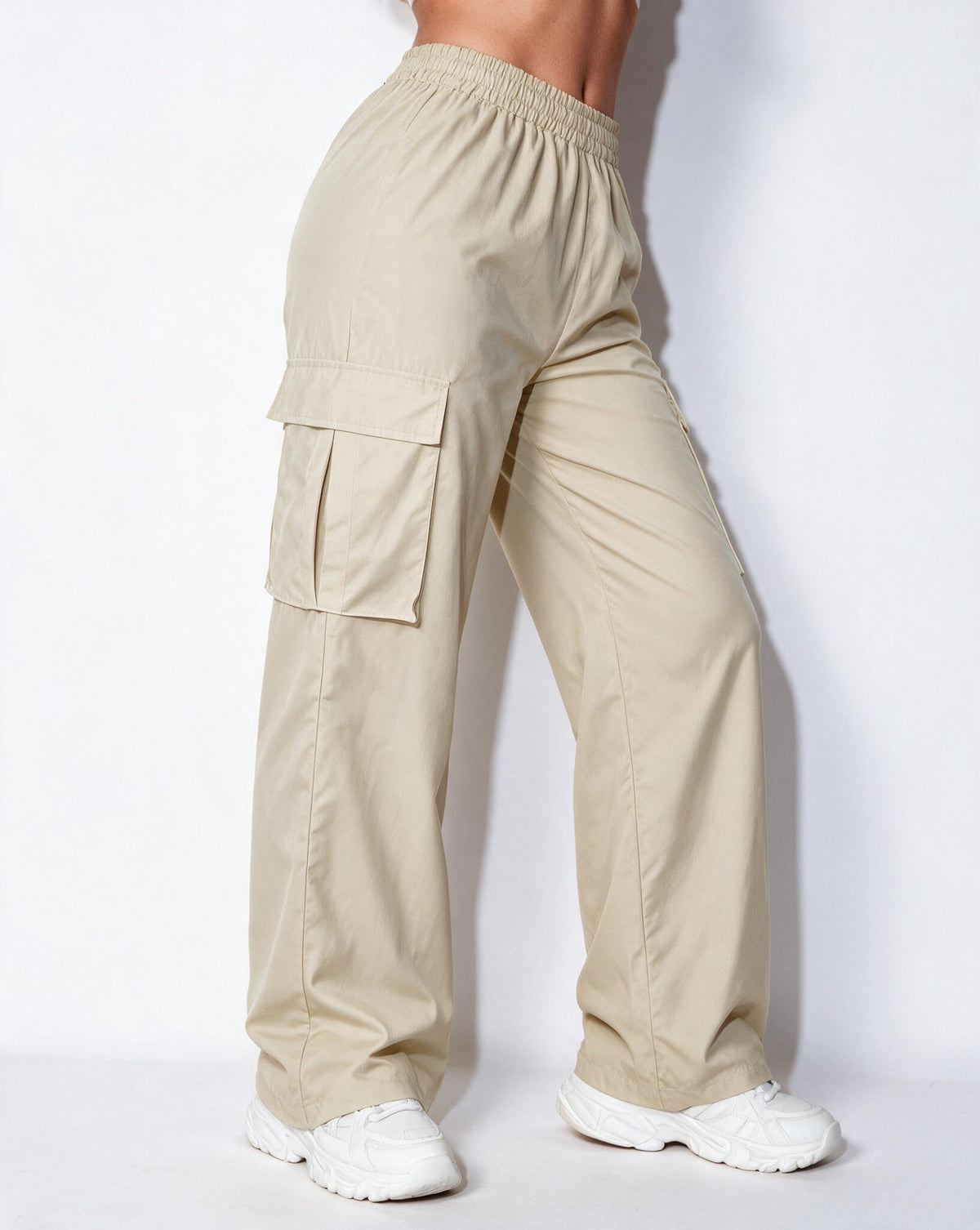 Elasticated Cargo Pocket Wide-Leg Trousers