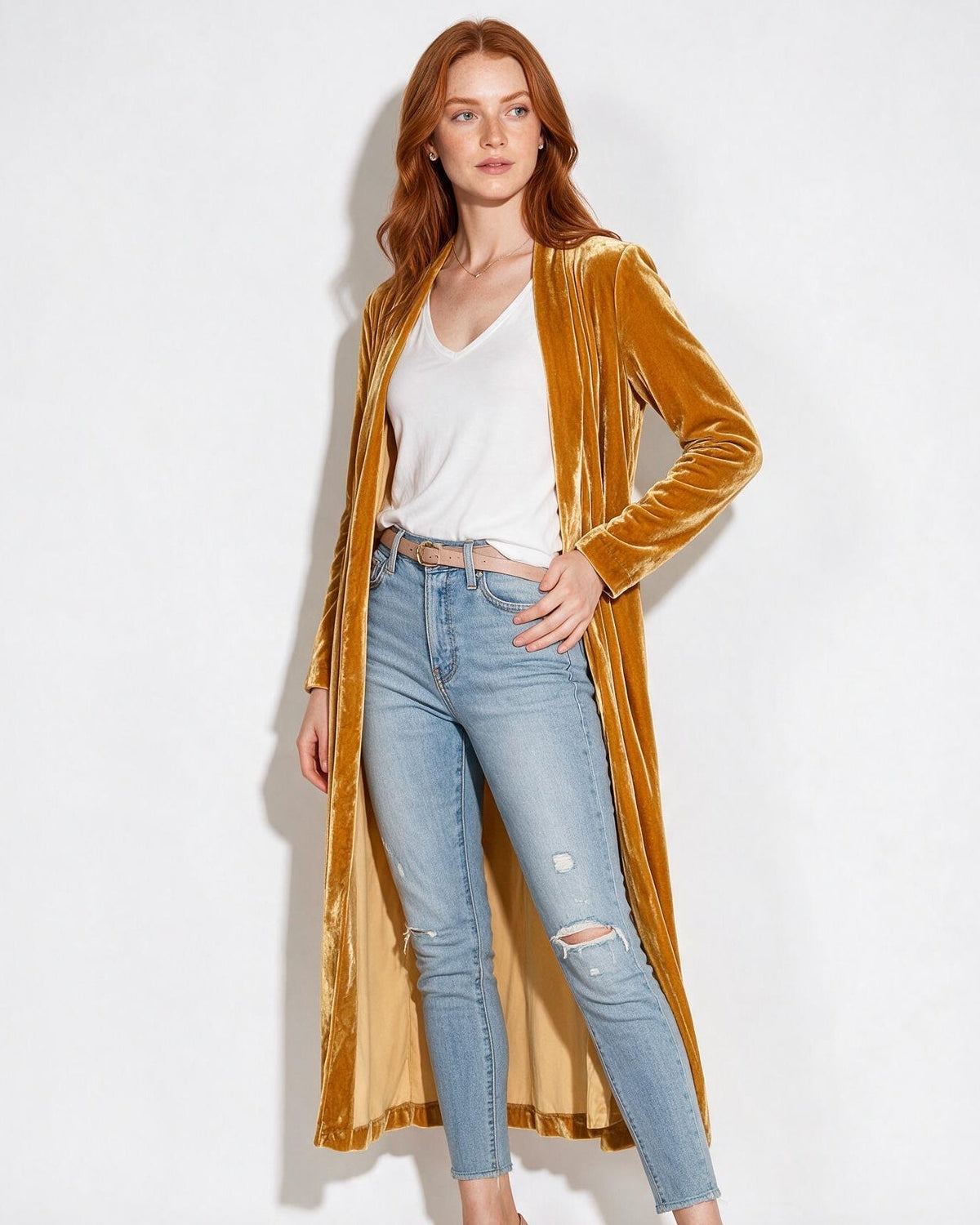 Open Front Shawl Collar Longline Duster Coat