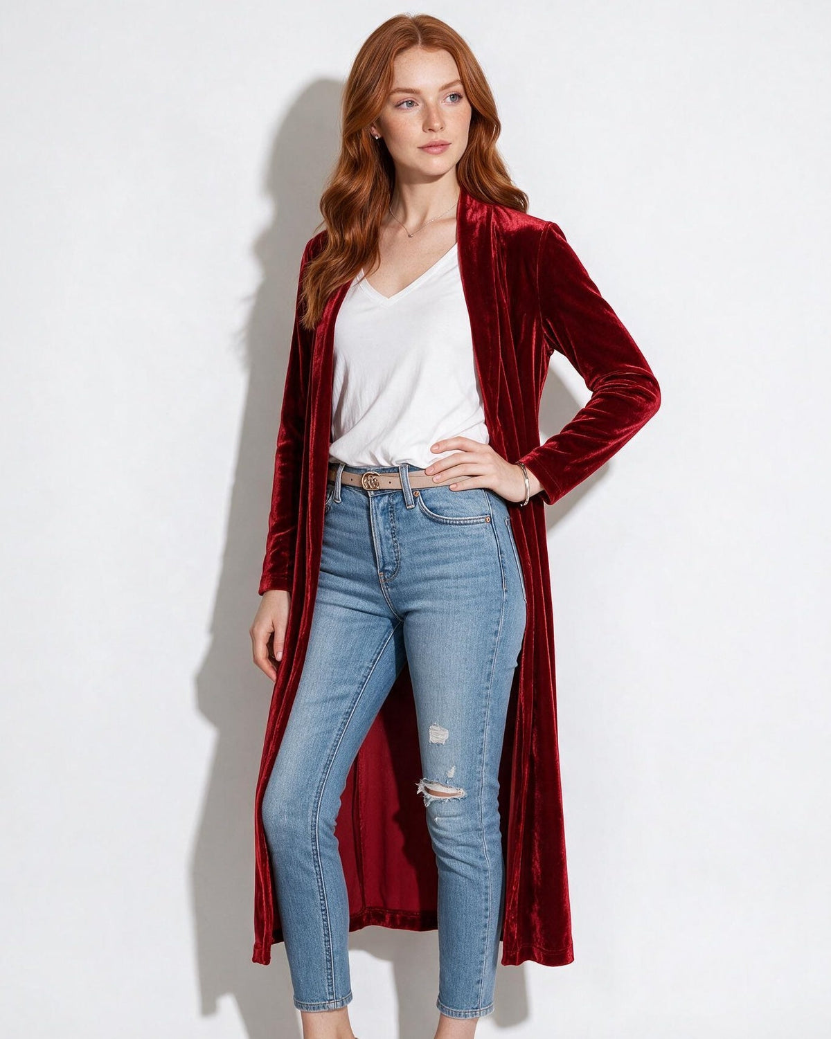 Open Front Shawl Collar Longline Duster Coat