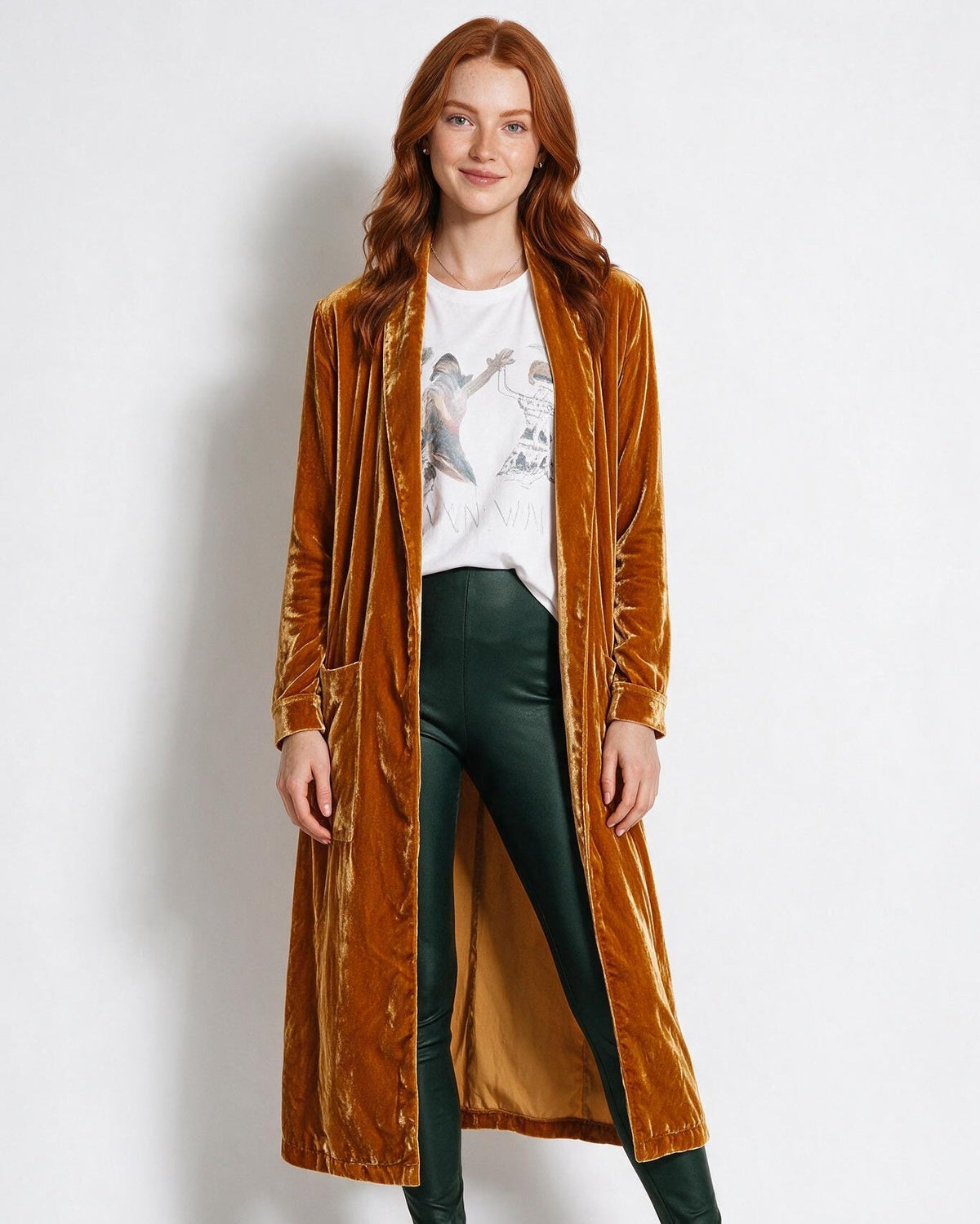 Open Front Shawl Collar Longline Duster Coat