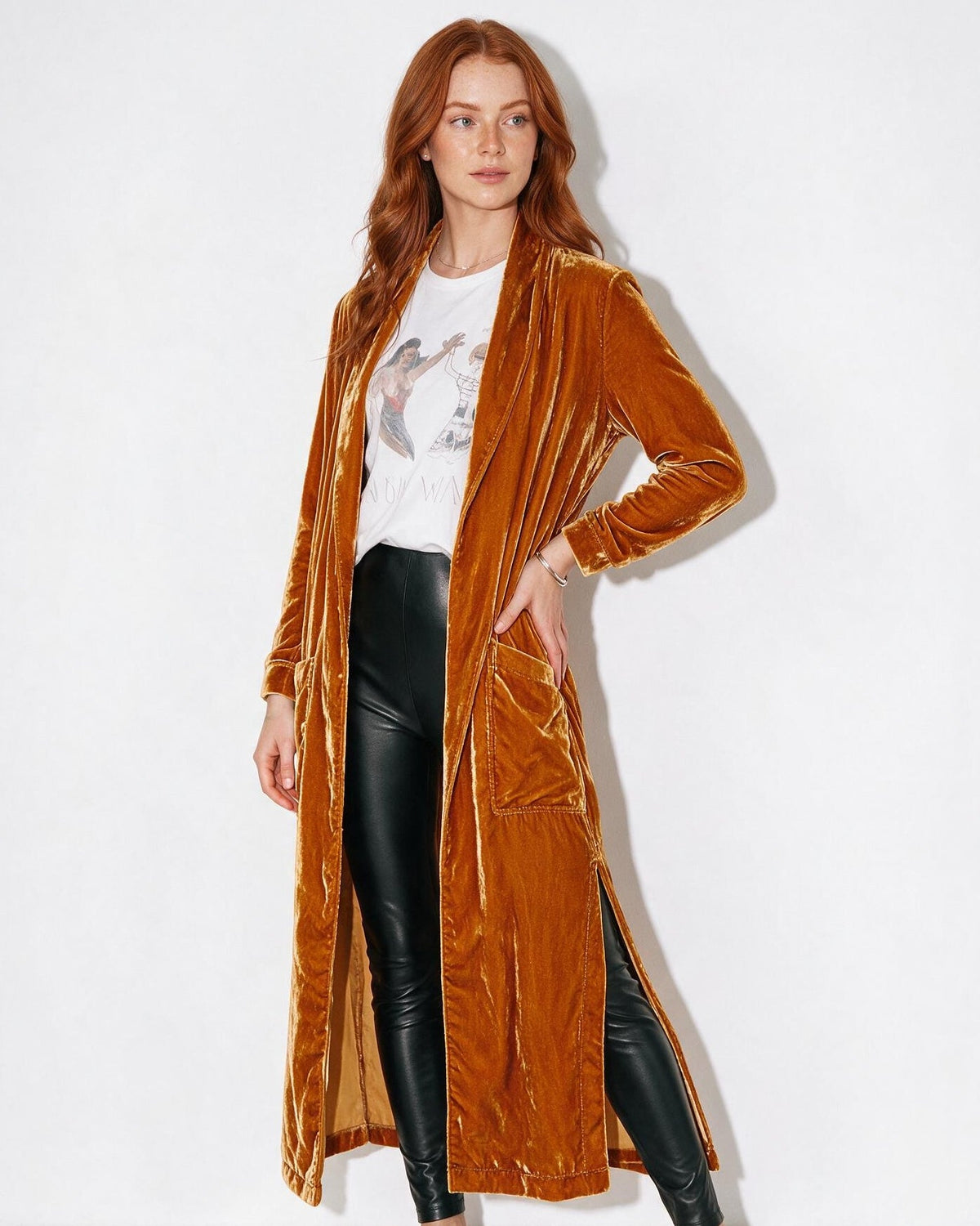 Open Front Shawl Collar Longline Duster Coat
