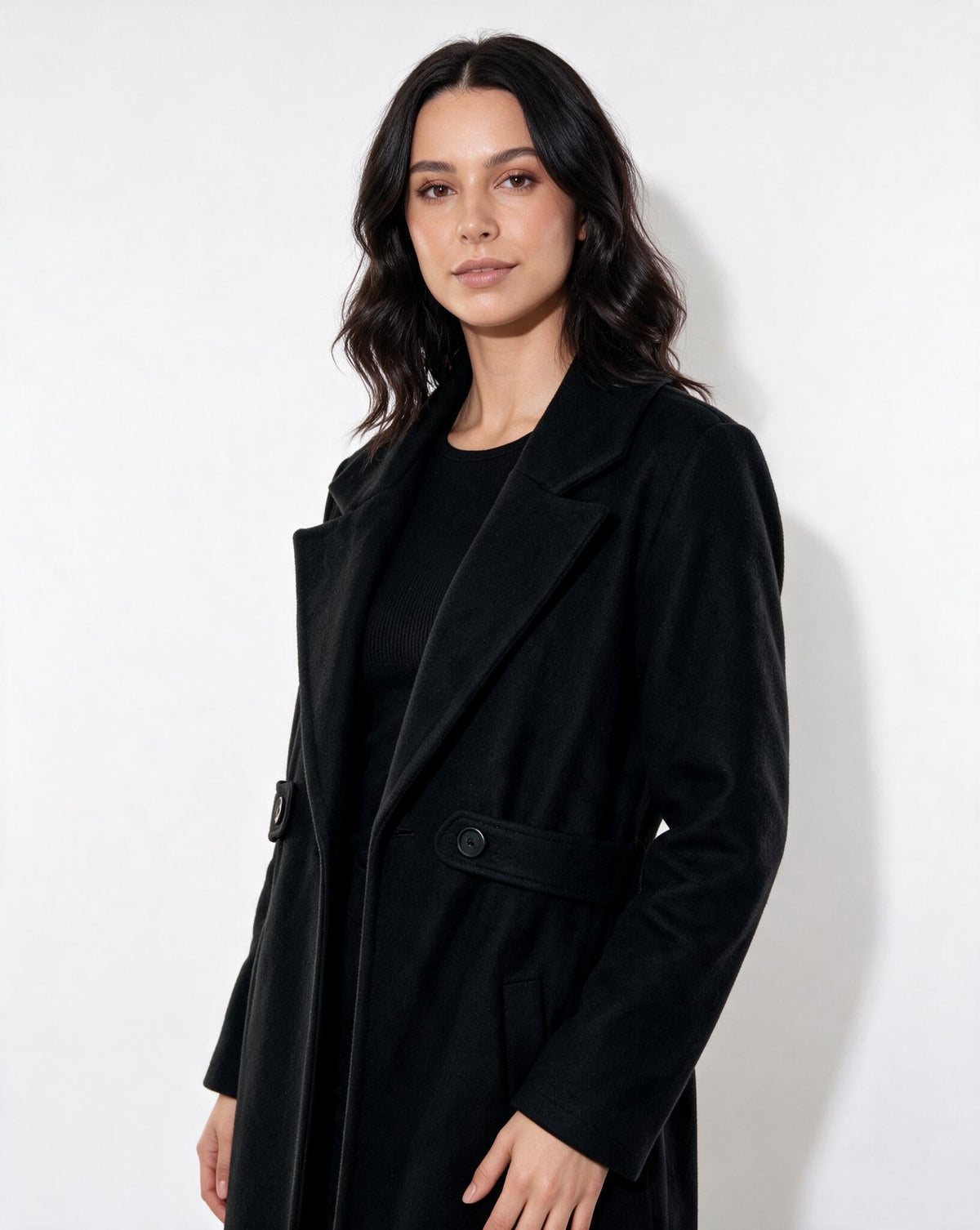 Wool Notch Lapel Tailored Longline Coat