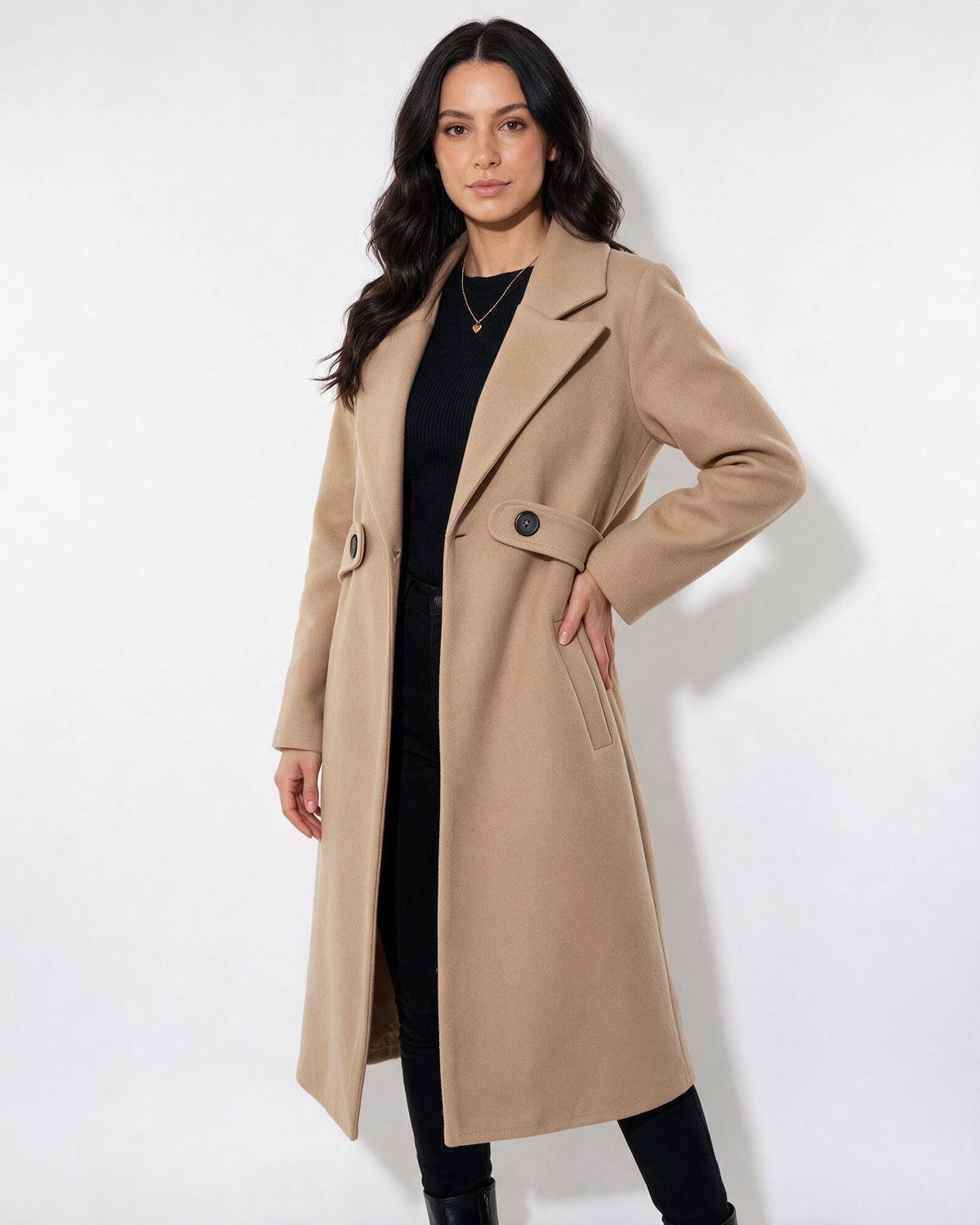 Wool Notch Lapel Tailored Longline Coat