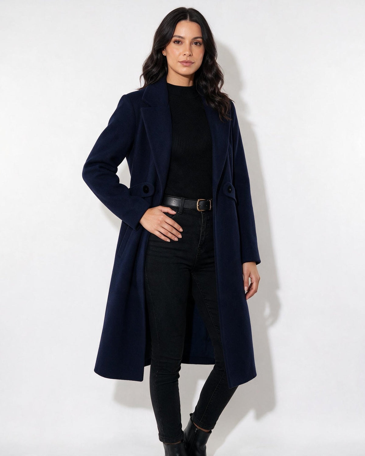 Wool Notch Lapel Tailored Longline Coat