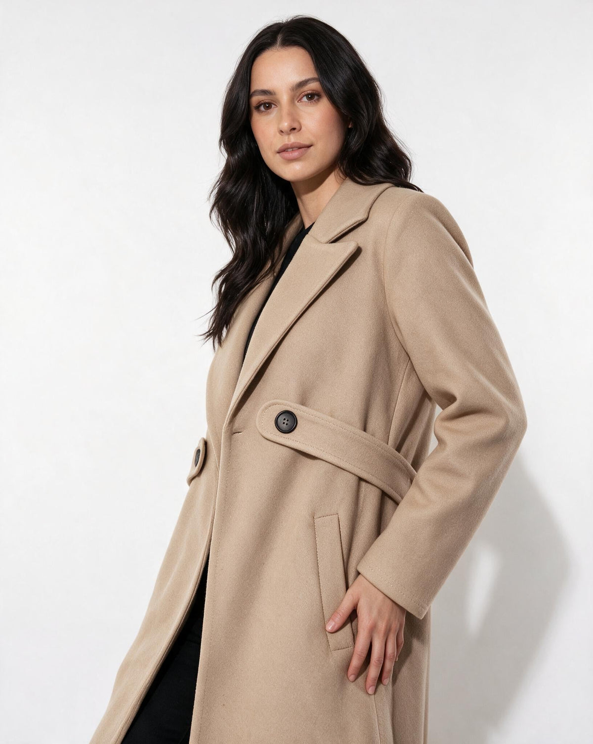 Wool Notch Lapel Tailored Longline Coat