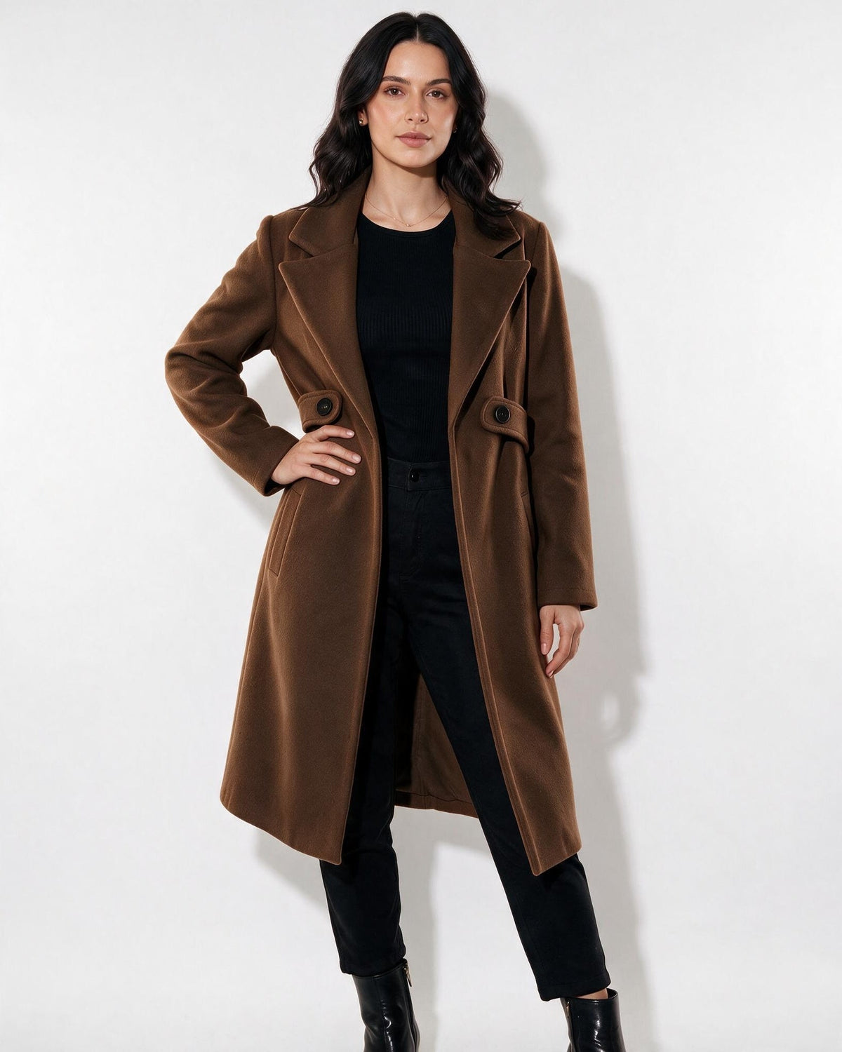 Wool Notch Lapel Tailored Longline Coat