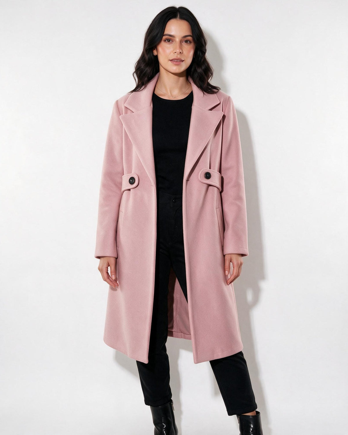 Wool Notch Lapel Tailored Longline Coat