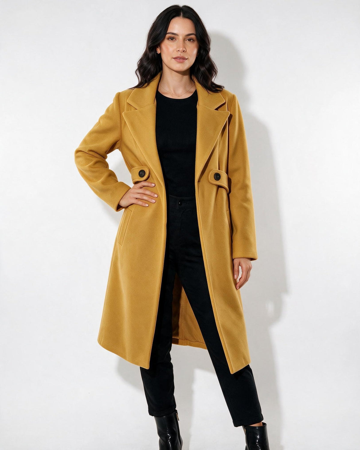 Wool Notch Lapel Tailored Longline Coat