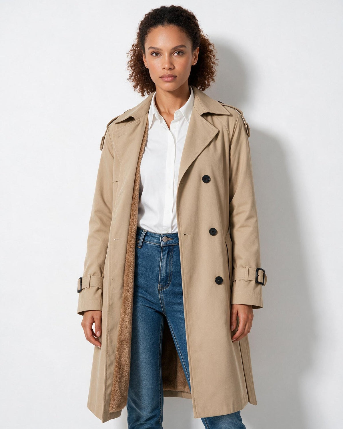 Faux-Shearling Belted Longline Coat