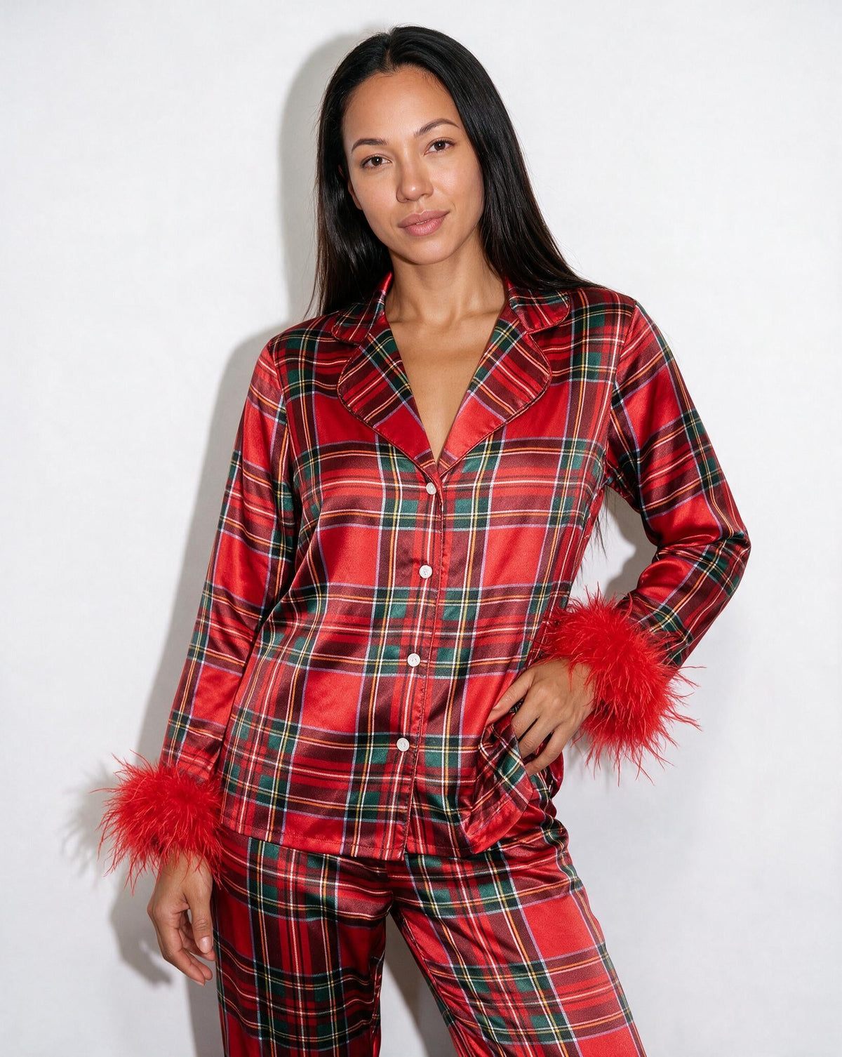 Feather Trim Long Sleeve Pyjama Set