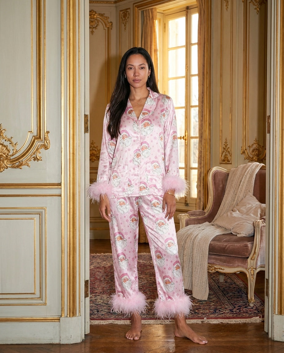 Feather Trim Long Sleeve Pyjama Set