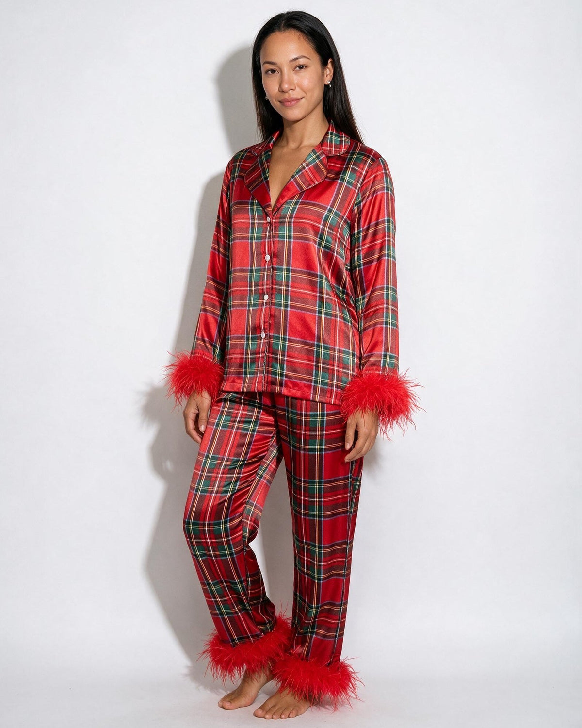 Feather Trim Long Sleeve Pyjama Set