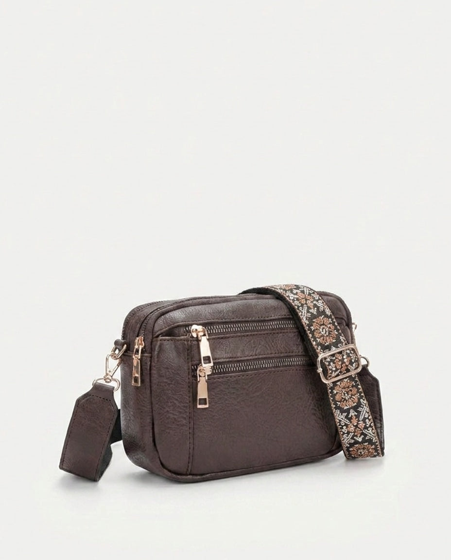 Woven-Strap Boxy Crossbody Bag
