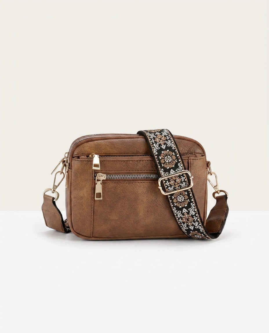 Woven-Strap Boxy Crossbody Bag
