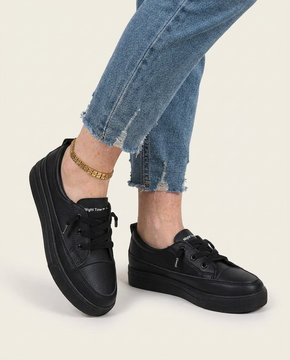 Ridged-Sole Low-Top Lace-Up Trainers