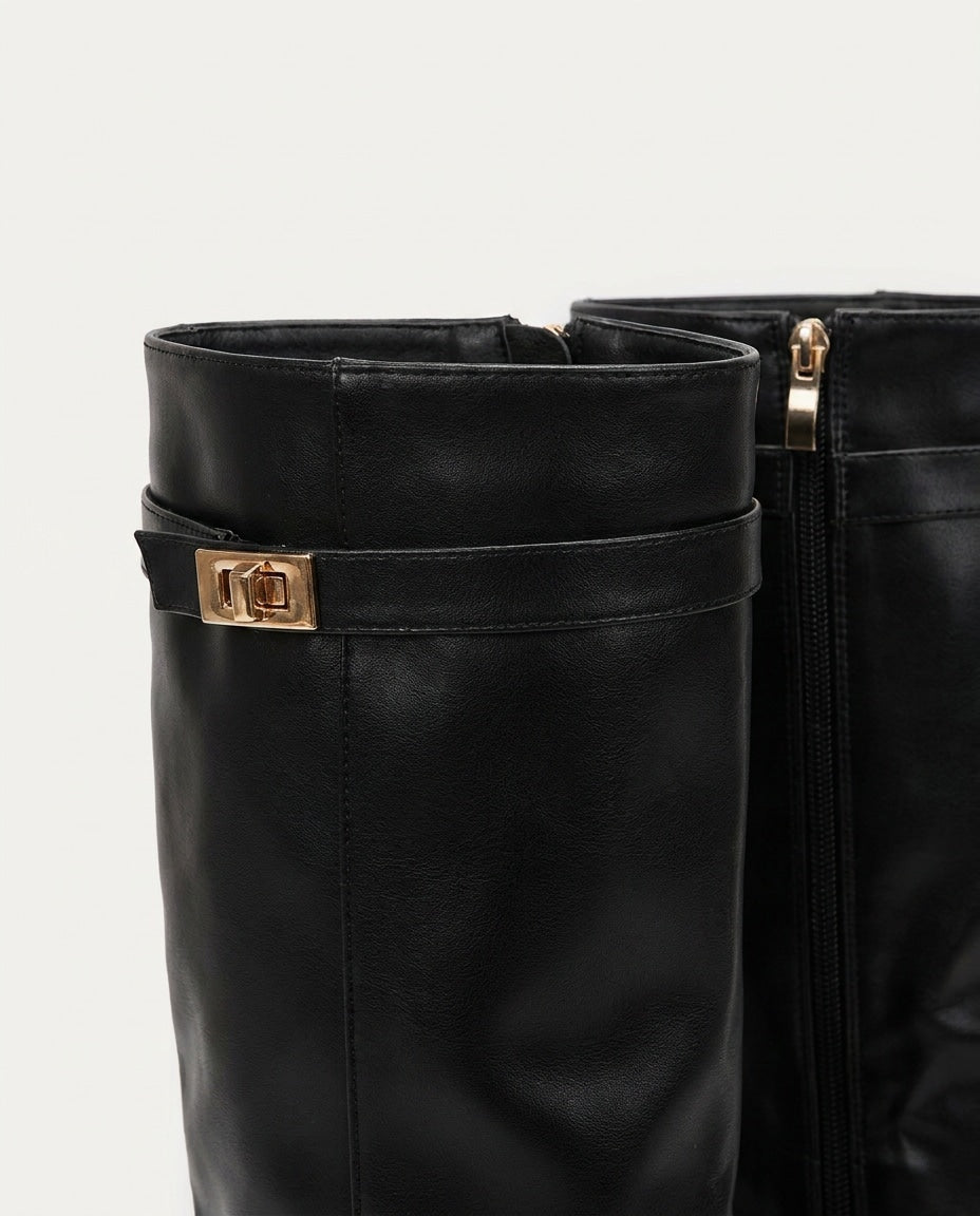 Buckle Strap Fold-Over Knee-High Boots
