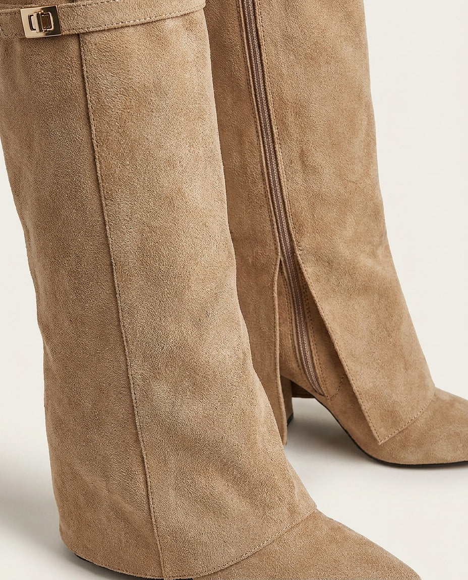 Buckle Strap Fold-Over Knee-High Boots
