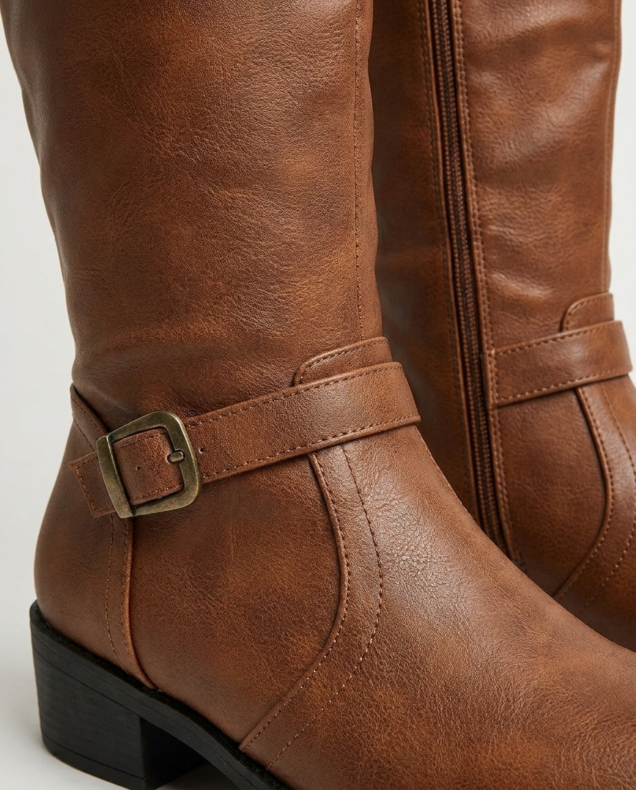 Double Buckle Knee-High Boots