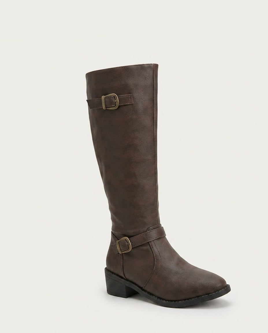 Double Buckle Knee-High Boots