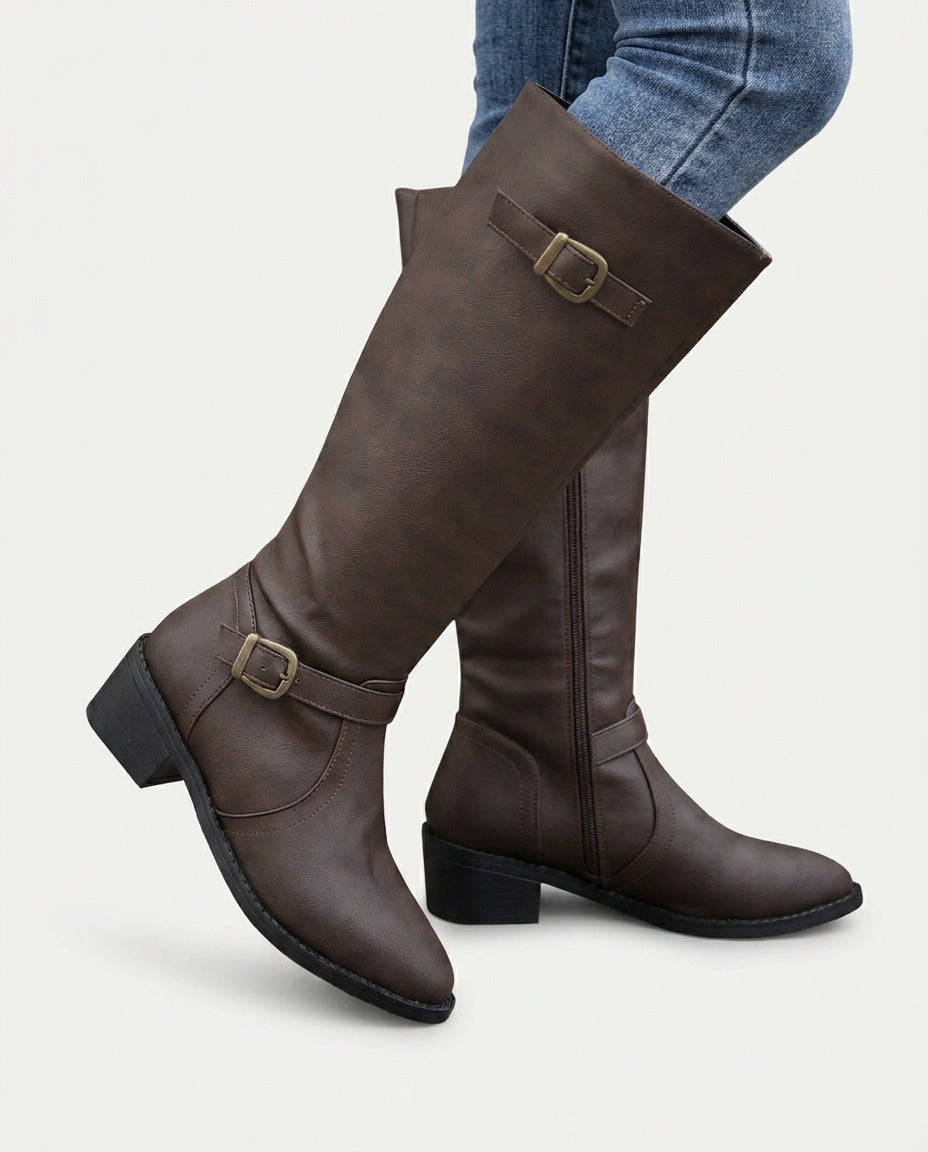 Double Buckle Knee-High Boots