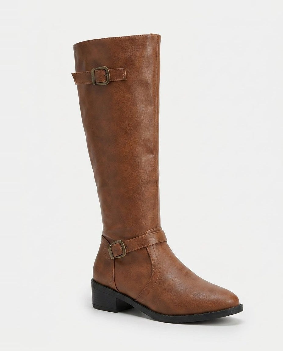 Double Buckle Knee-High Boots