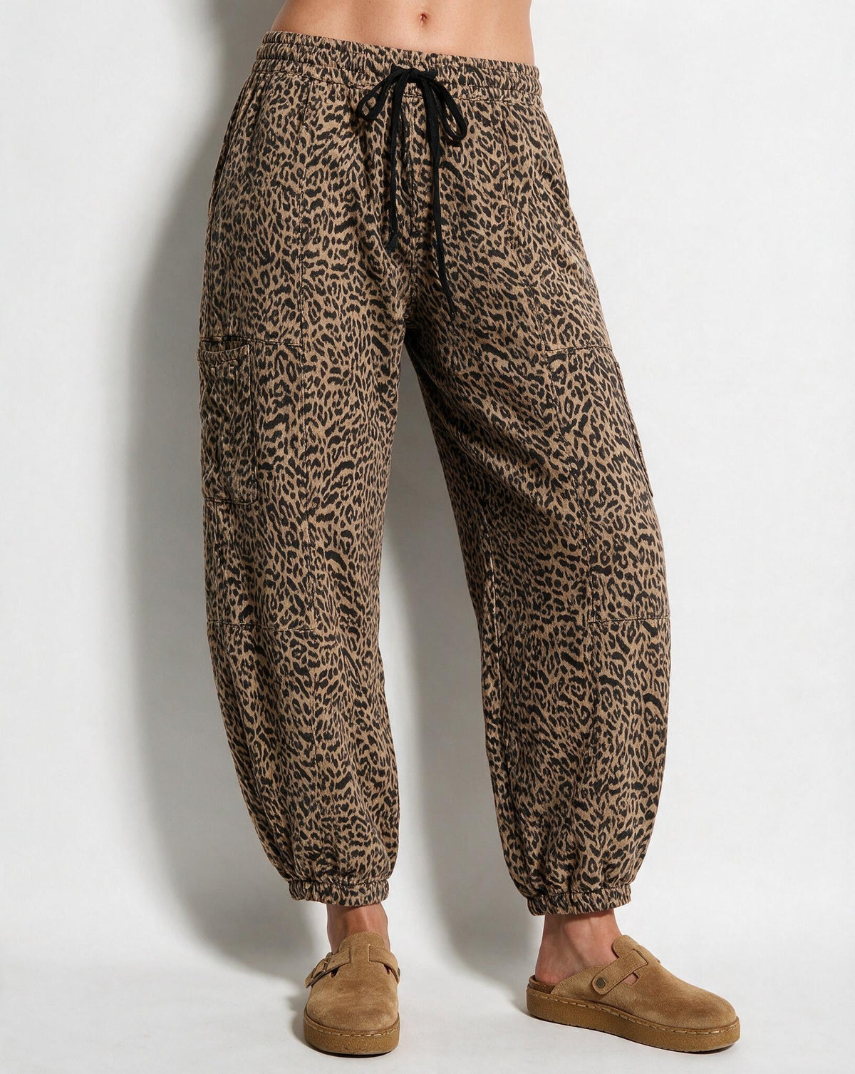 Leopard Print Drawstring Harem Trousers