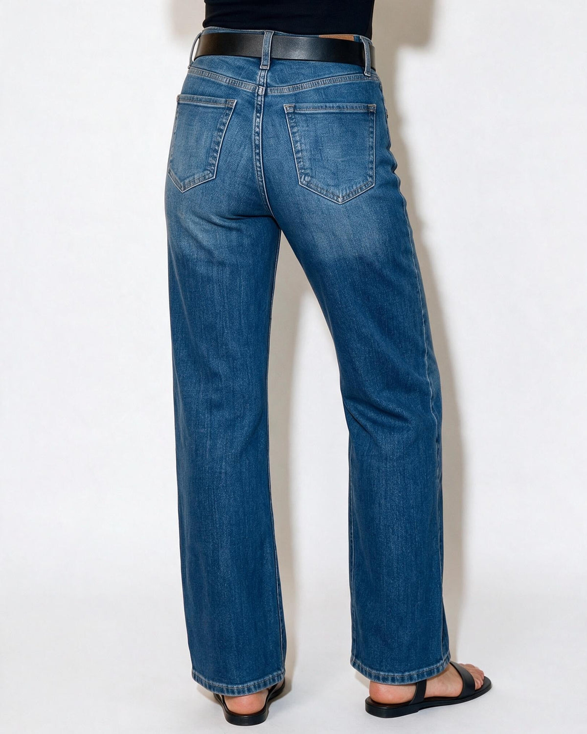 High-Waist Seamed Wide-Leg Jean-Style Trousers