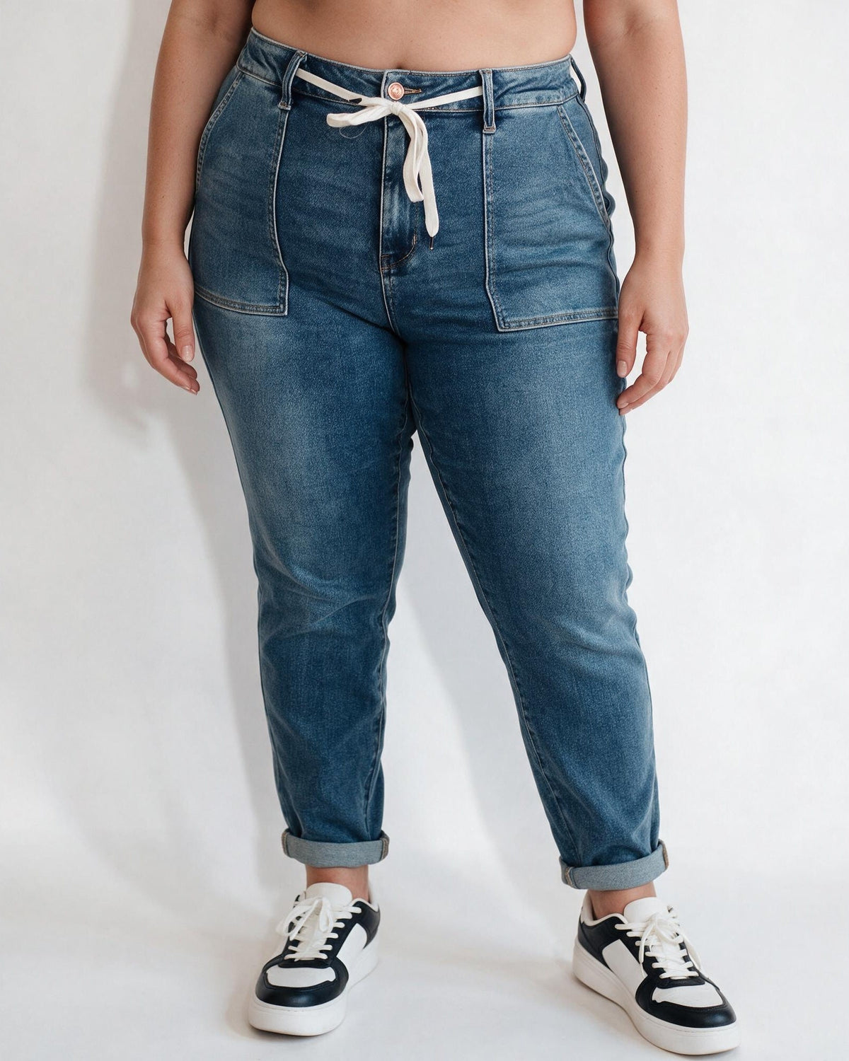 Cotton Drawstring Plus Size Tapered Jeans