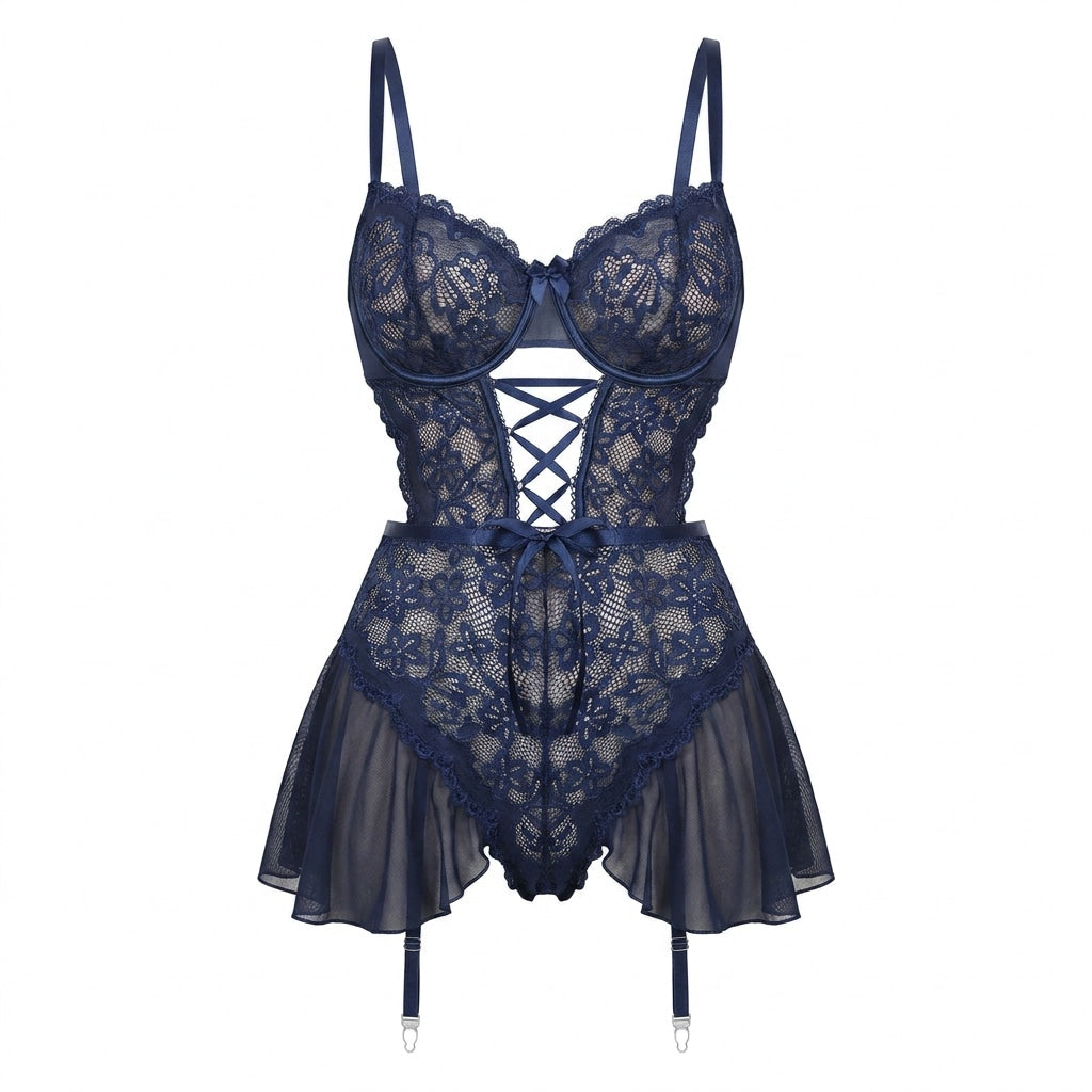 Crotchless Garter Lace Bustier Bodysuit