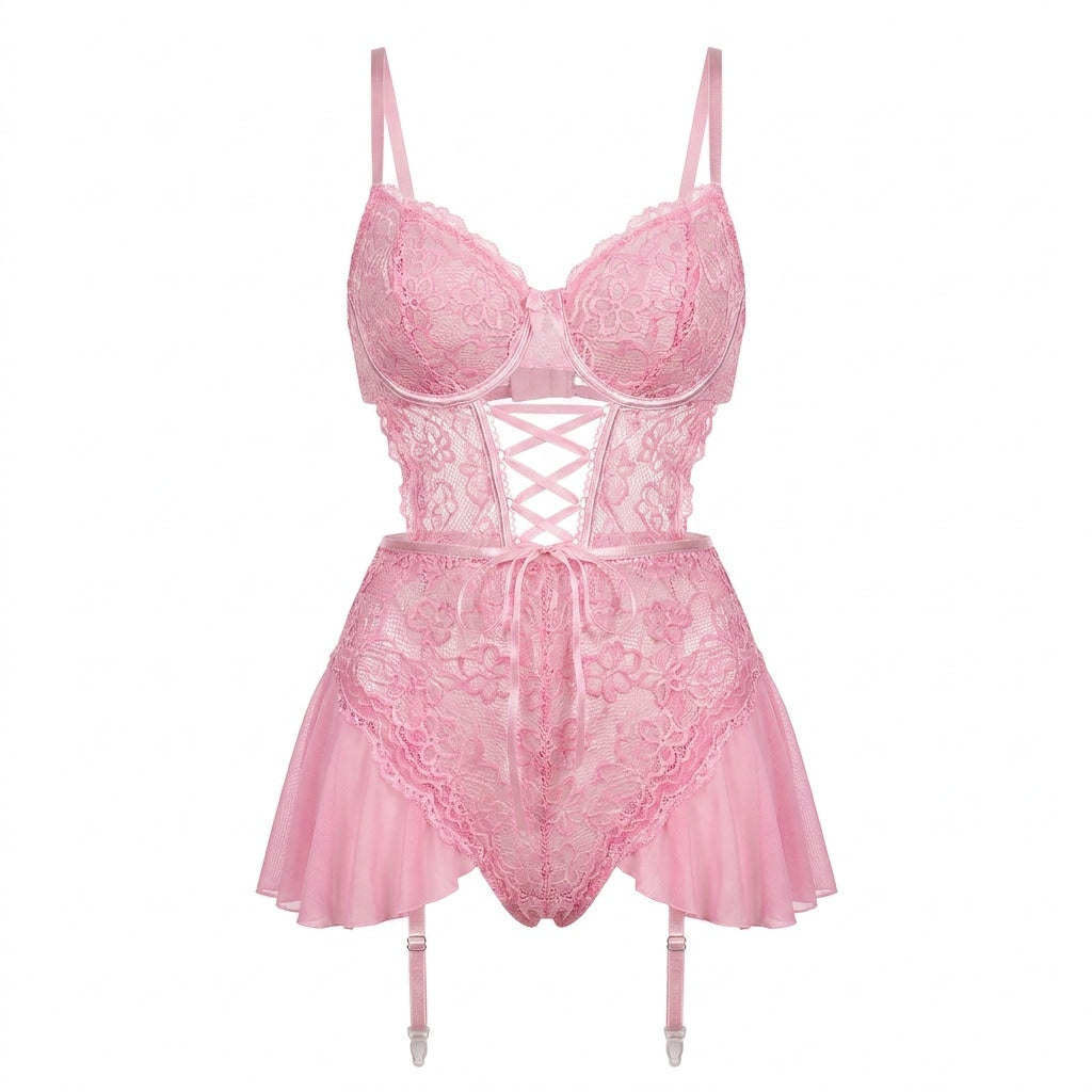 Crotchless Garter Lace Bustier Bodysuit