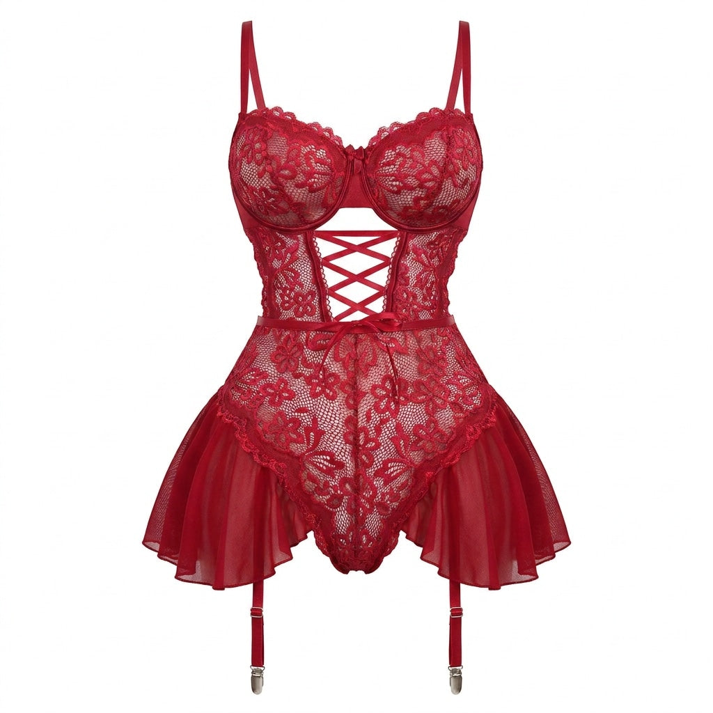 Crotchless Garter Lace Bustier Bodysuit
