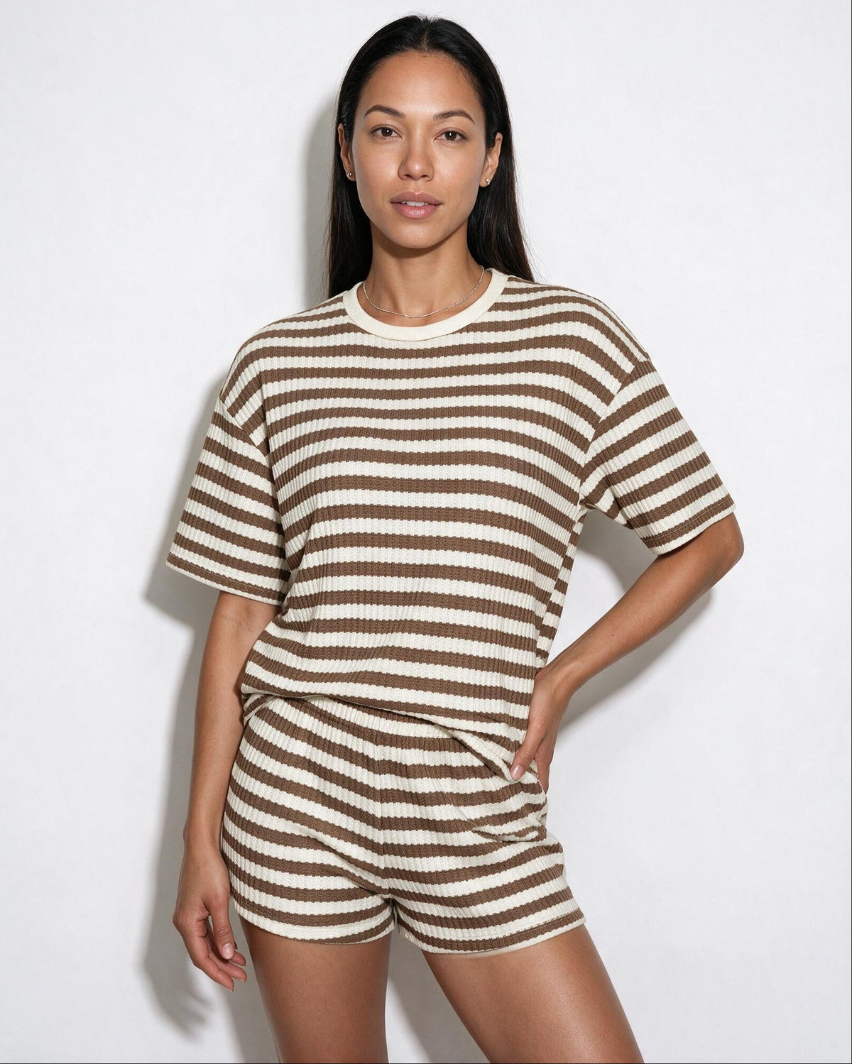 Striped Ribbed Short-Sleeve Loungewear