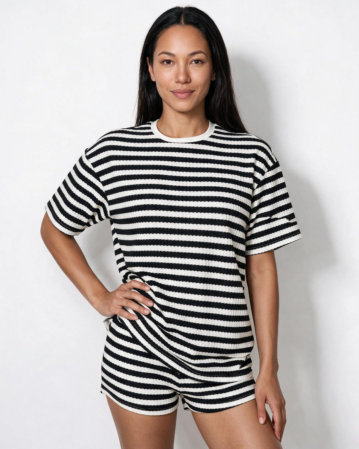 Striped Ribbed Short-Sleeve Loungewear