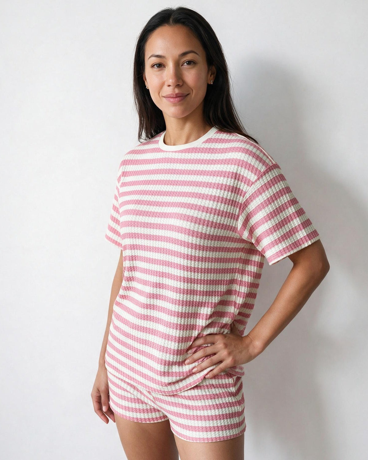 Striped Ribbed Short-Sleeve Loungewear