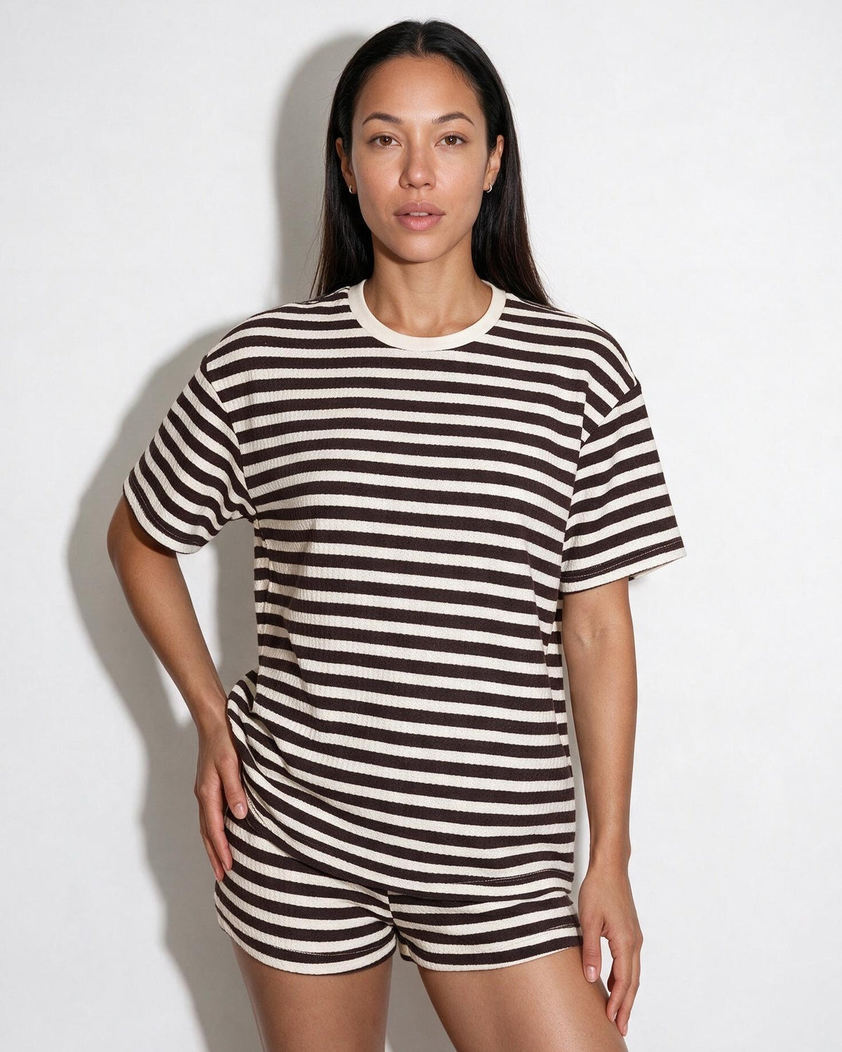 Striped Ribbed Short-Sleeve Loungewear