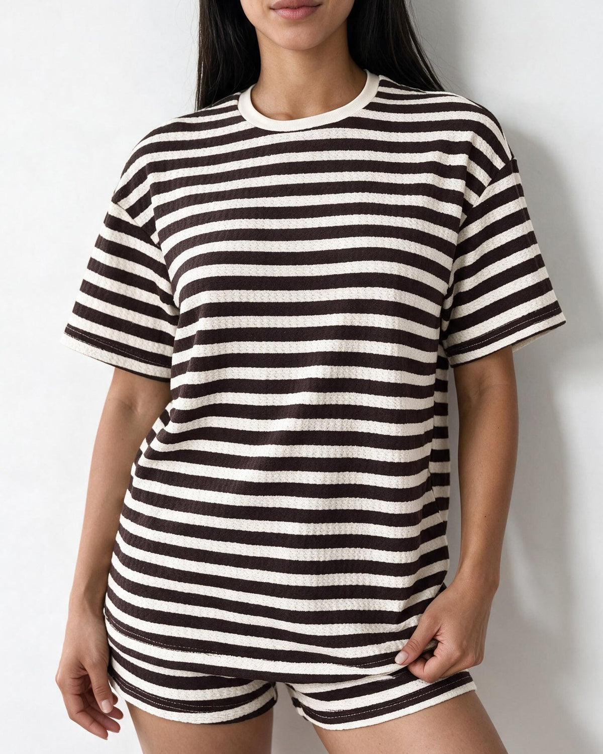 Striped Ribbed Short-Sleeve Loungewear