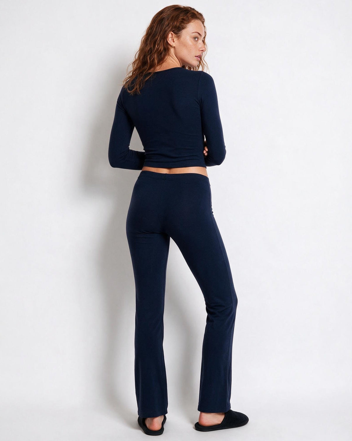 Long-Sleeve Foldover Waist Flared Loungewear