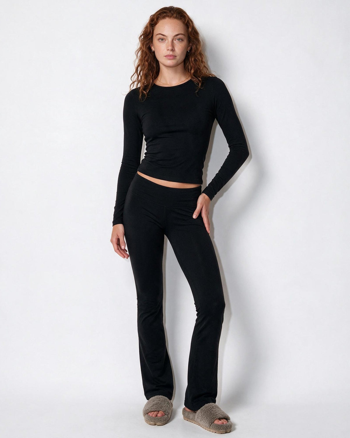 Long-Sleeve Foldover Waist Flared Loungewear