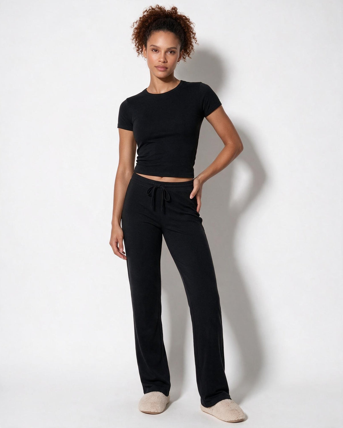 Cropped Drawstring Crew Neck Loungewear