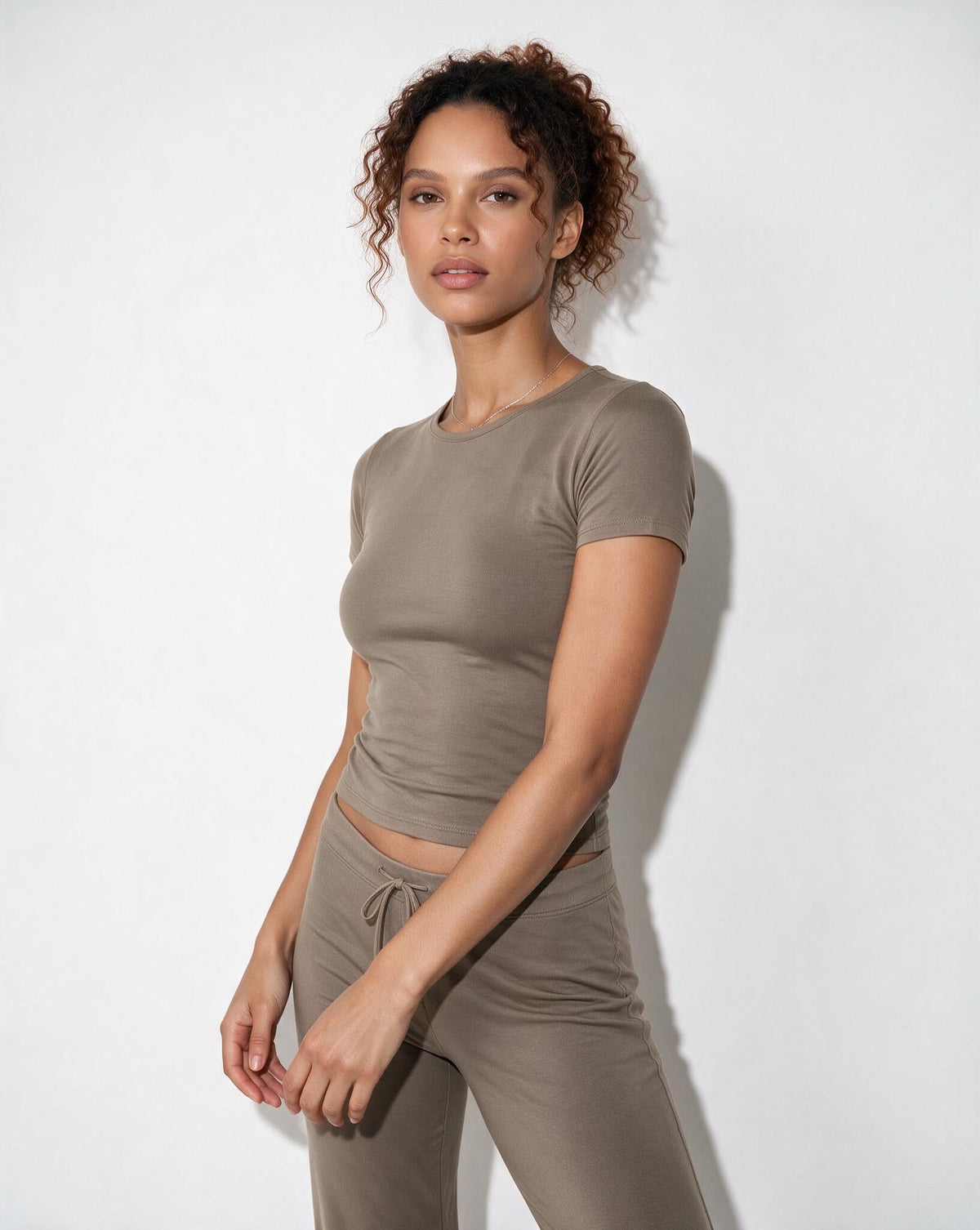 Cropped Drawstring Crew Neck Loungewear