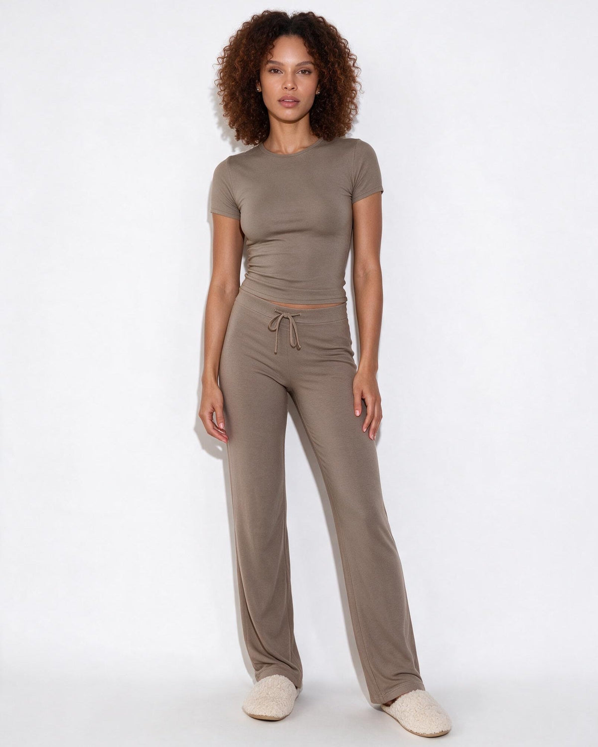 Cropped Drawstring Crew Neck Loungewear