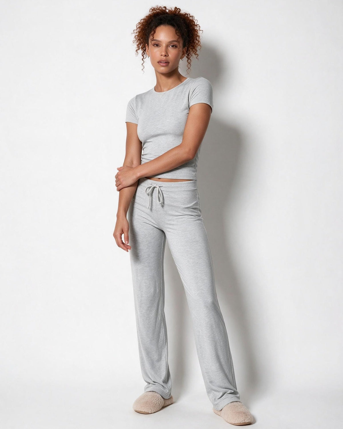 Cropped Drawstring Crew Neck Loungewear