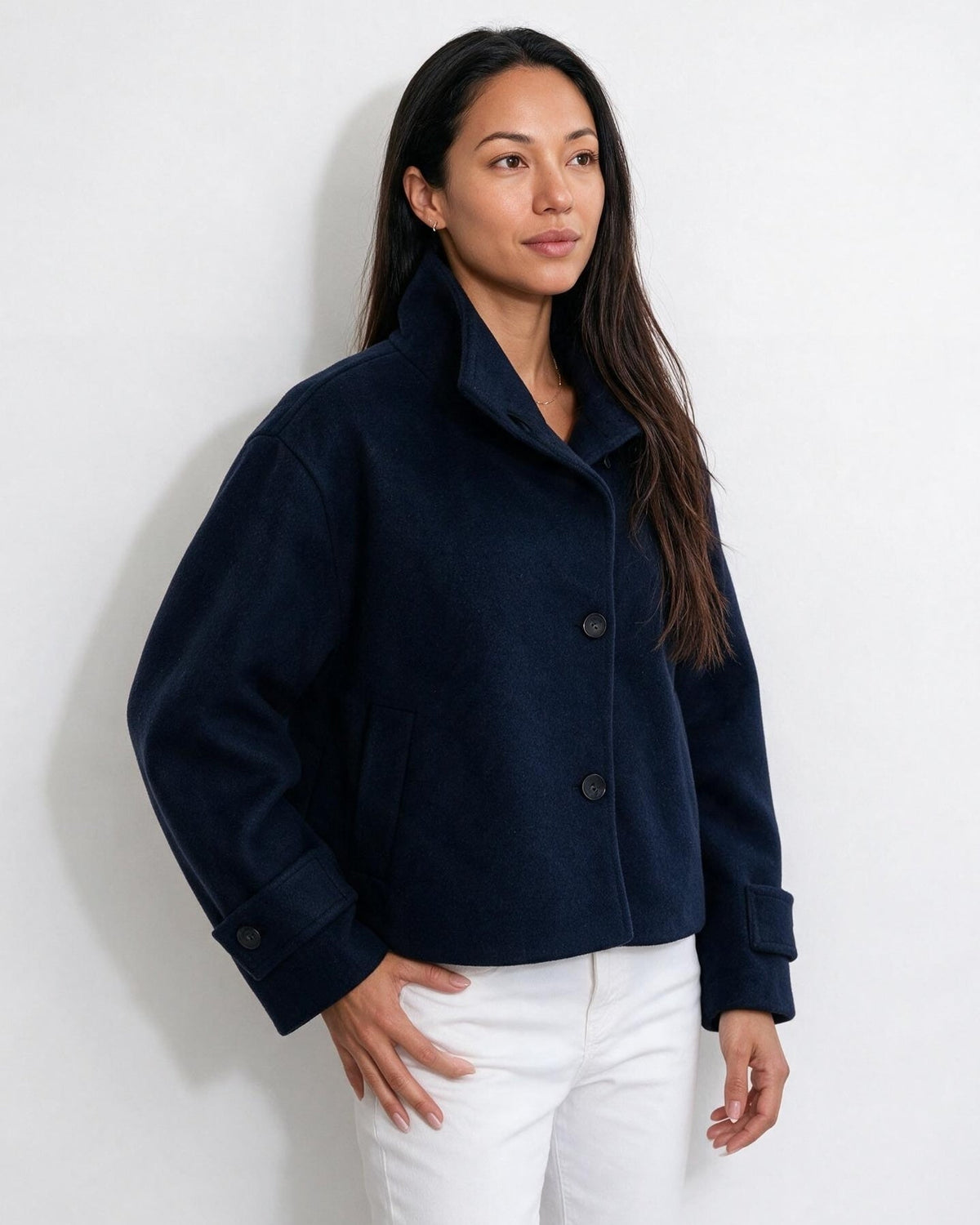 Asymmetric Cropped Funnel Collar Jacket
