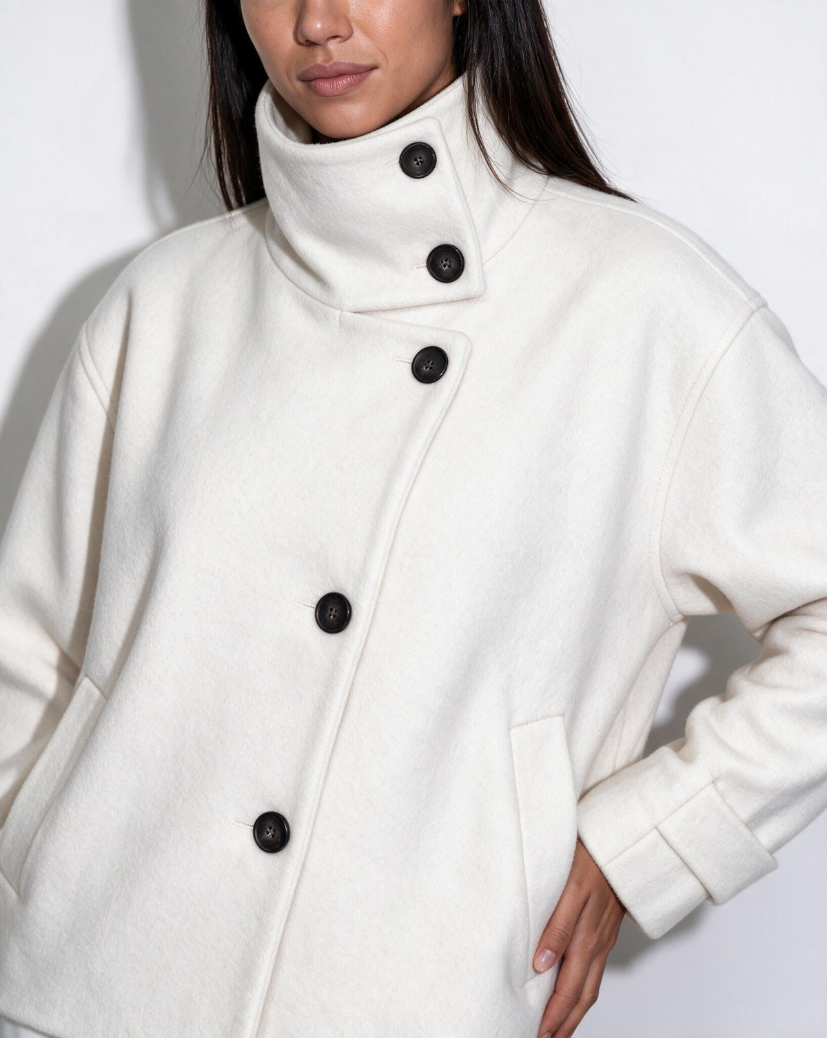 Asymmetric Cropped Funnel Collar Jacket