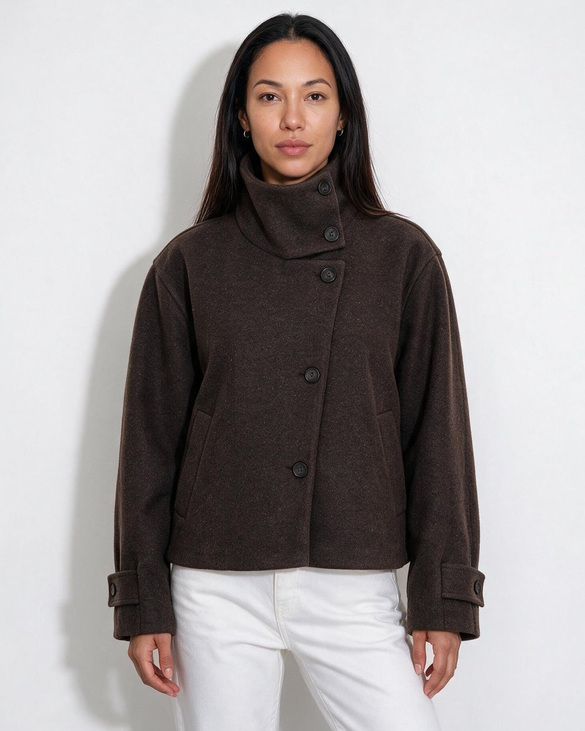Asymmetric Cropped Funnel Collar Jacket