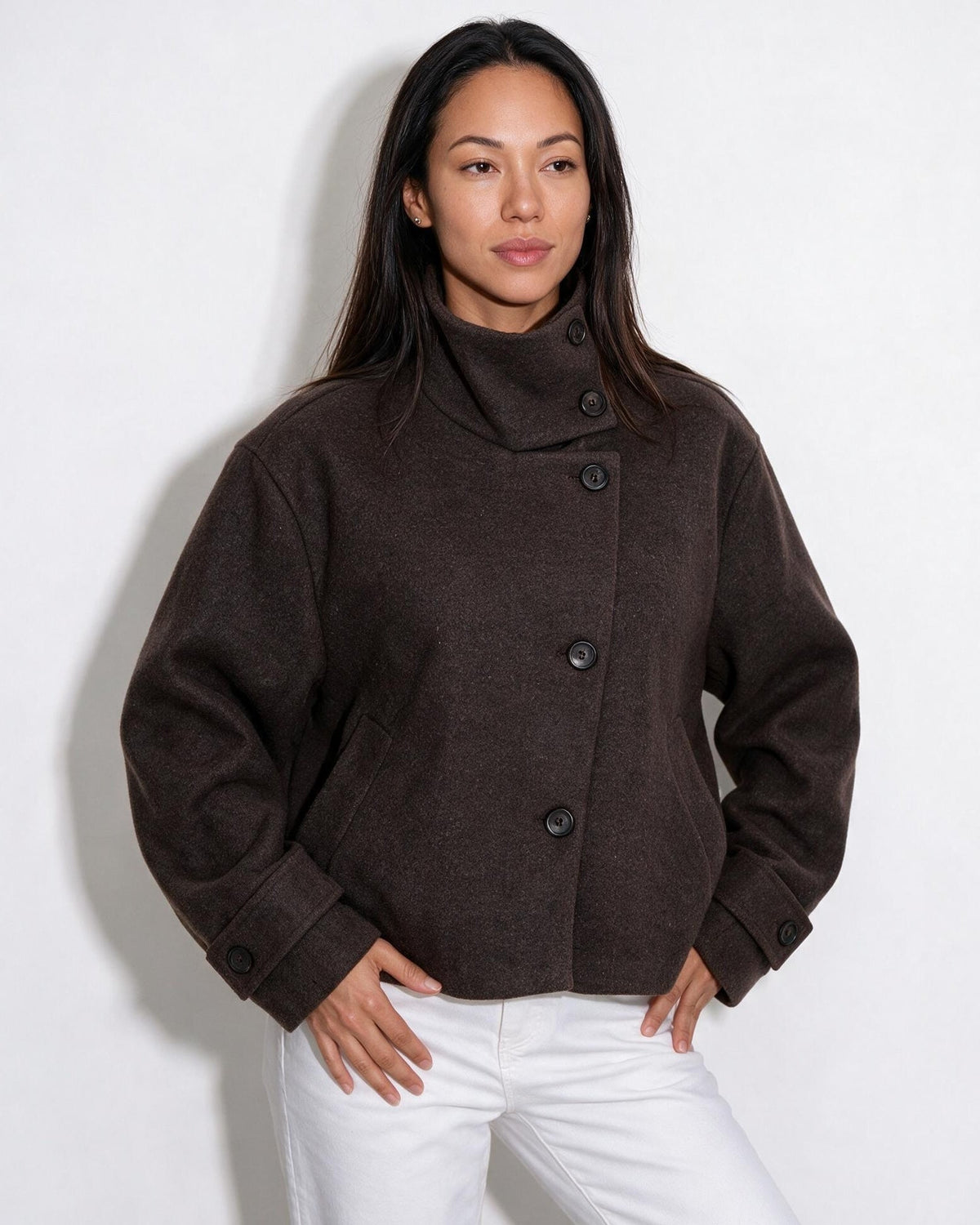 Asymmetric Cropped Funnel Collar Jacket