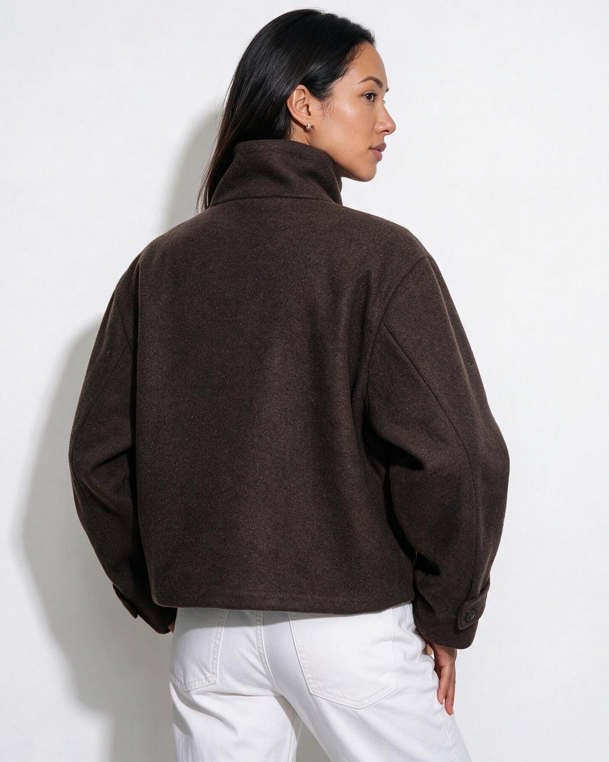 Asymmetric Cropped Funnel Collar Jacket